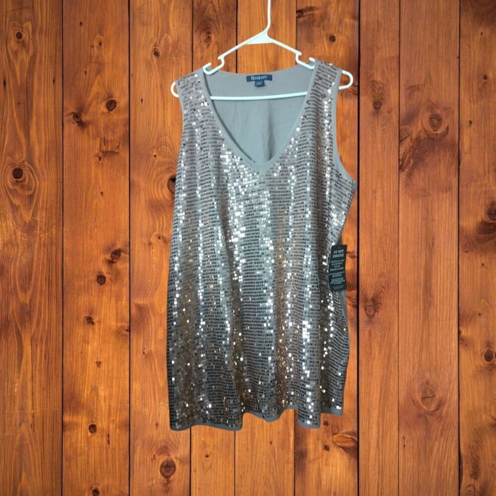 Roaman's Size 1X (22/24) Sleeveless Sequin Sweater Tank Top Blouse V-Neck